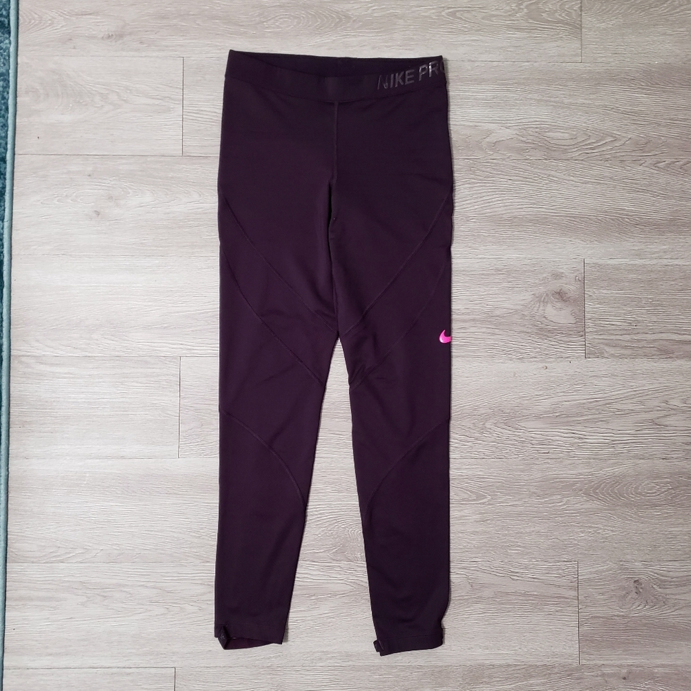 Nike Pro Hyperwarm purple tights active leggings run jog gym sz Medium training